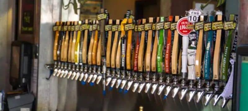 Craft beers on tap at brewery in Santa Barbara